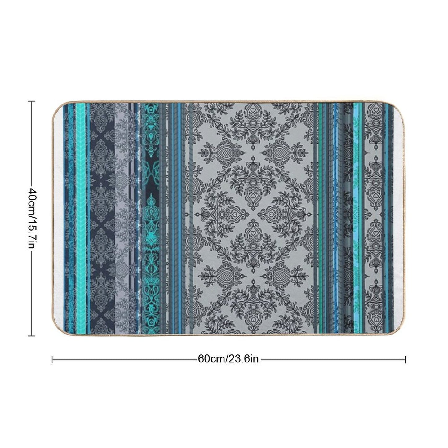 Teal, Aqua & Grey Vintage Bohemian Wallpaper Bath Mat