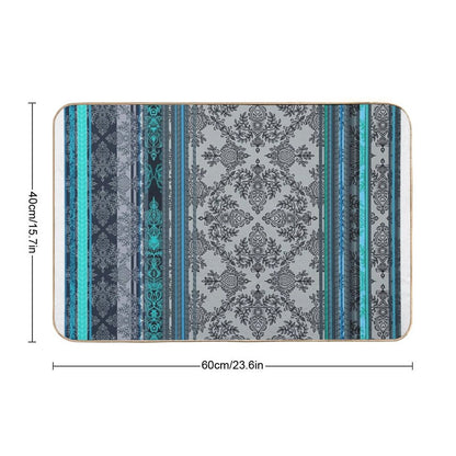 Teal, Aqua & Grey Vintage Bohemian Wallpaper Bath Mat
