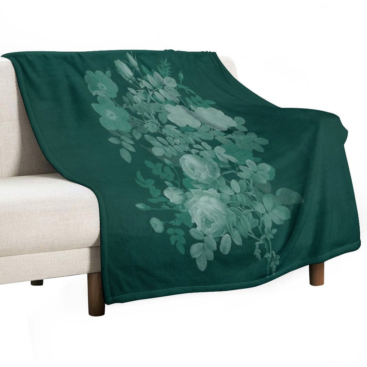 Dark Green Floral Collage, Bottle Green Monochrome Roses Bouquet Throw Blanket