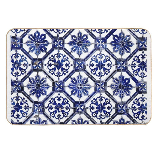 Blue And White Portuguese Tile Bath Mat