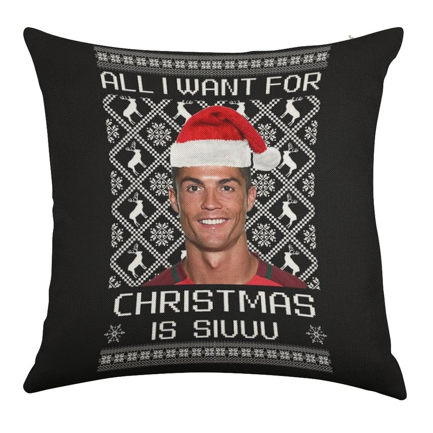 Cristiano Ronaldo Siuuu Christmas Sweater Linen Throw Pillow Cover