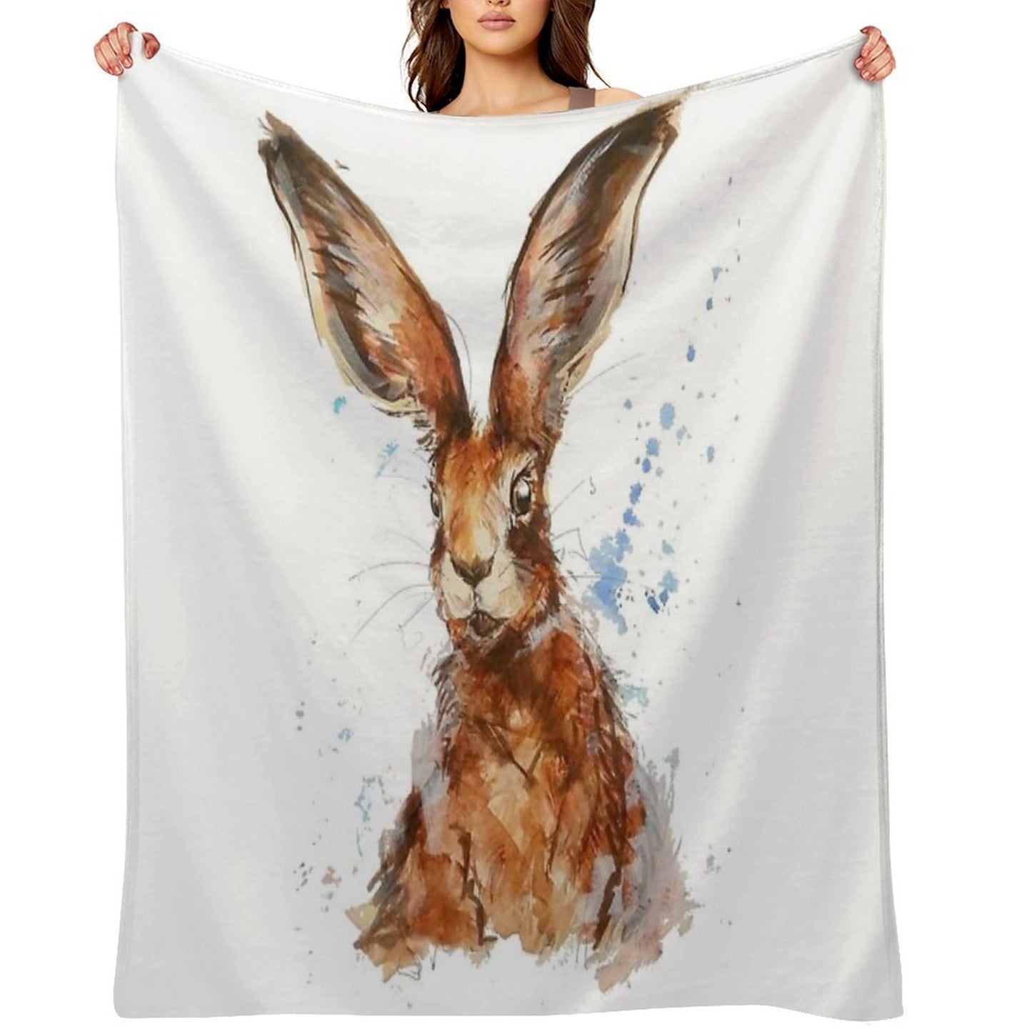 Watercolour Hare Painting Throw Blanket