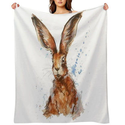Watercolour Hare Painting Throw Blanket