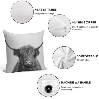 Highland Cow - Black & White Soft Ultra-Soft Texture Throw Pillow