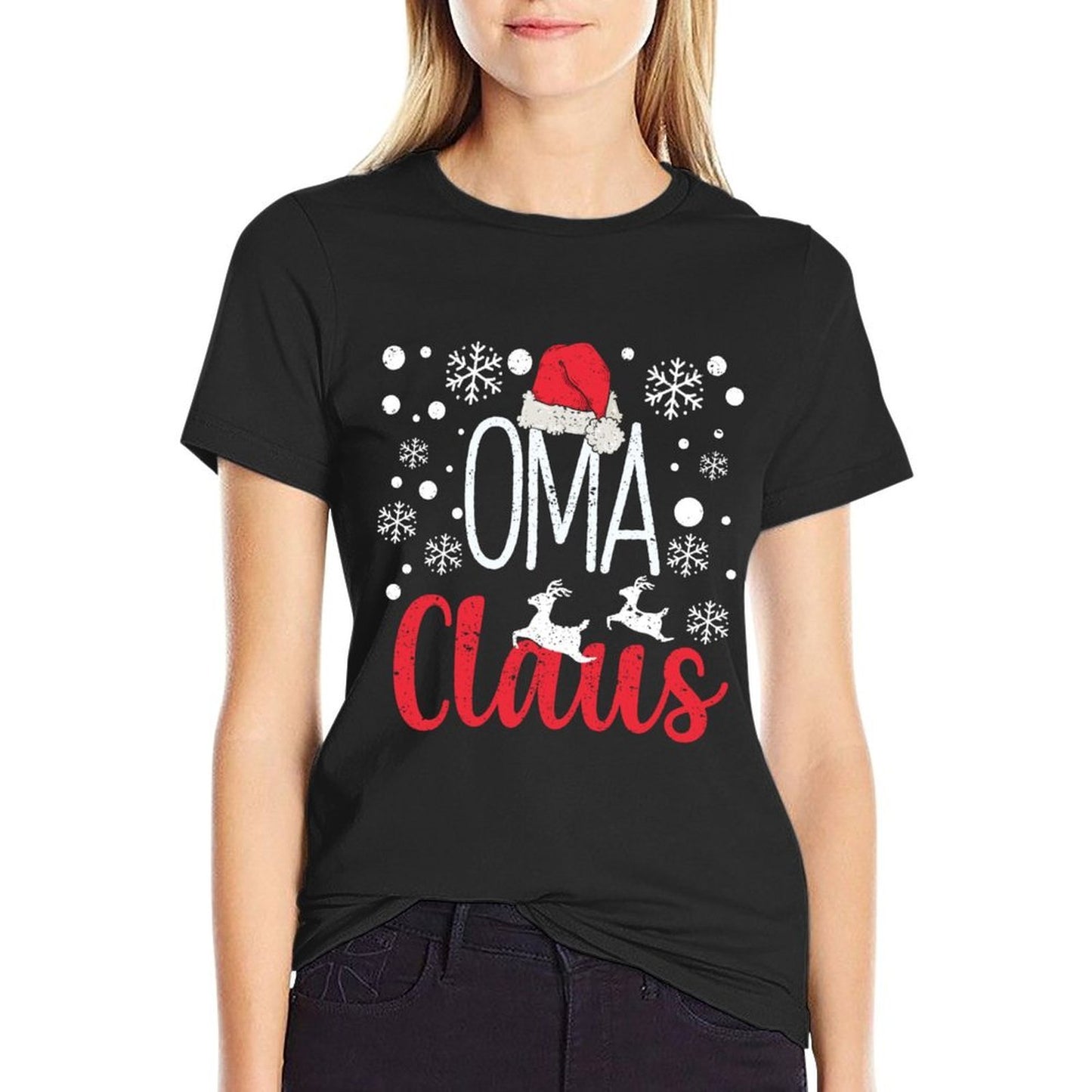 Santa Funny Grandma Christmas Pajamas Xmas PJs Oma Claus  Fade-proof Color T-Shirt