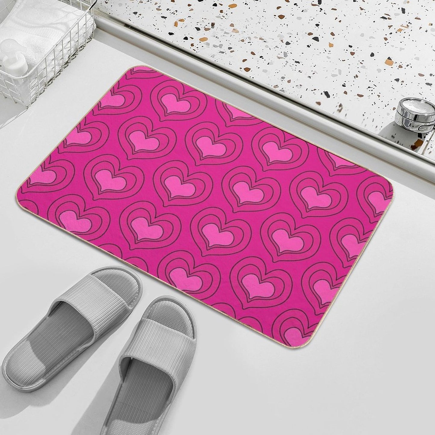 Heart Pattern Pink Magenta And Black Bath Mat