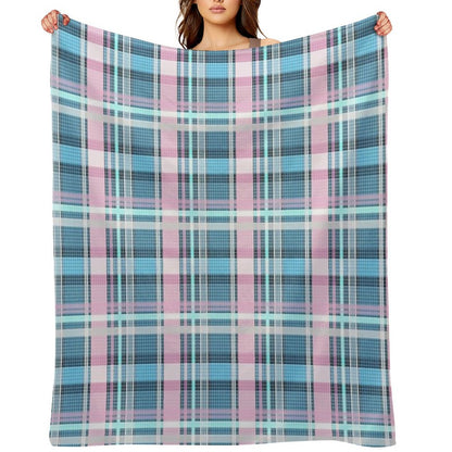 Trans Flag Pink, Blue And White Check Pattern Throw Blanket