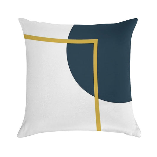 Abstract Geometric Minimalist Navy Blue, Light Mustard Yellow, And White Soft Easy Maintenance Throw Pillow