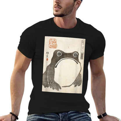 The Art of Print by MCMA - Digitally Enhanced Art Grumpy Frog Japanese Art - Unisex AdultsKids - Black - - S  Ribbed Collar T-Shirt