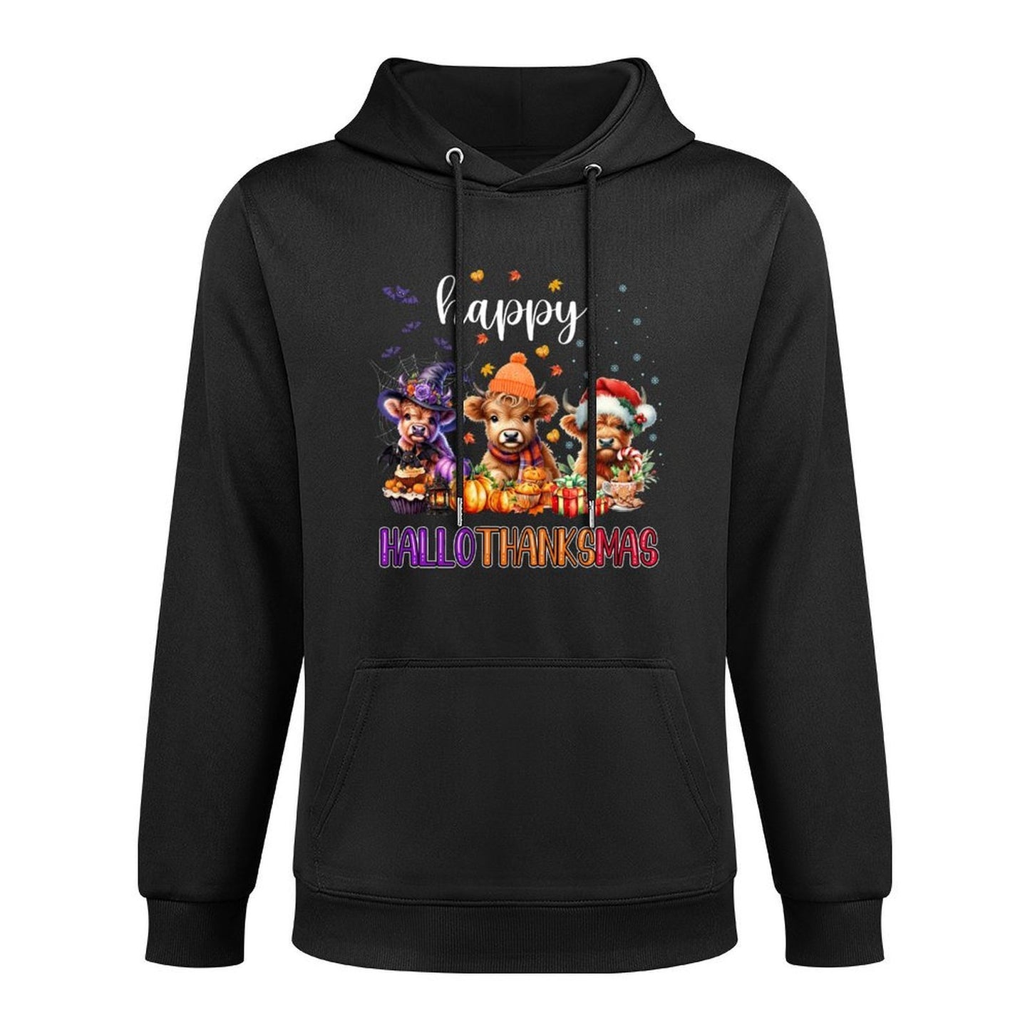 Happy Hallothanksmas Highland Cow Halloween Merry Christmas Layering Staple Hoodie