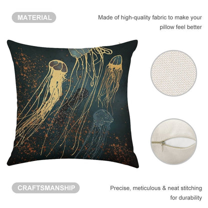 Metallic Jellyfish Linen Throw Pillow Cover