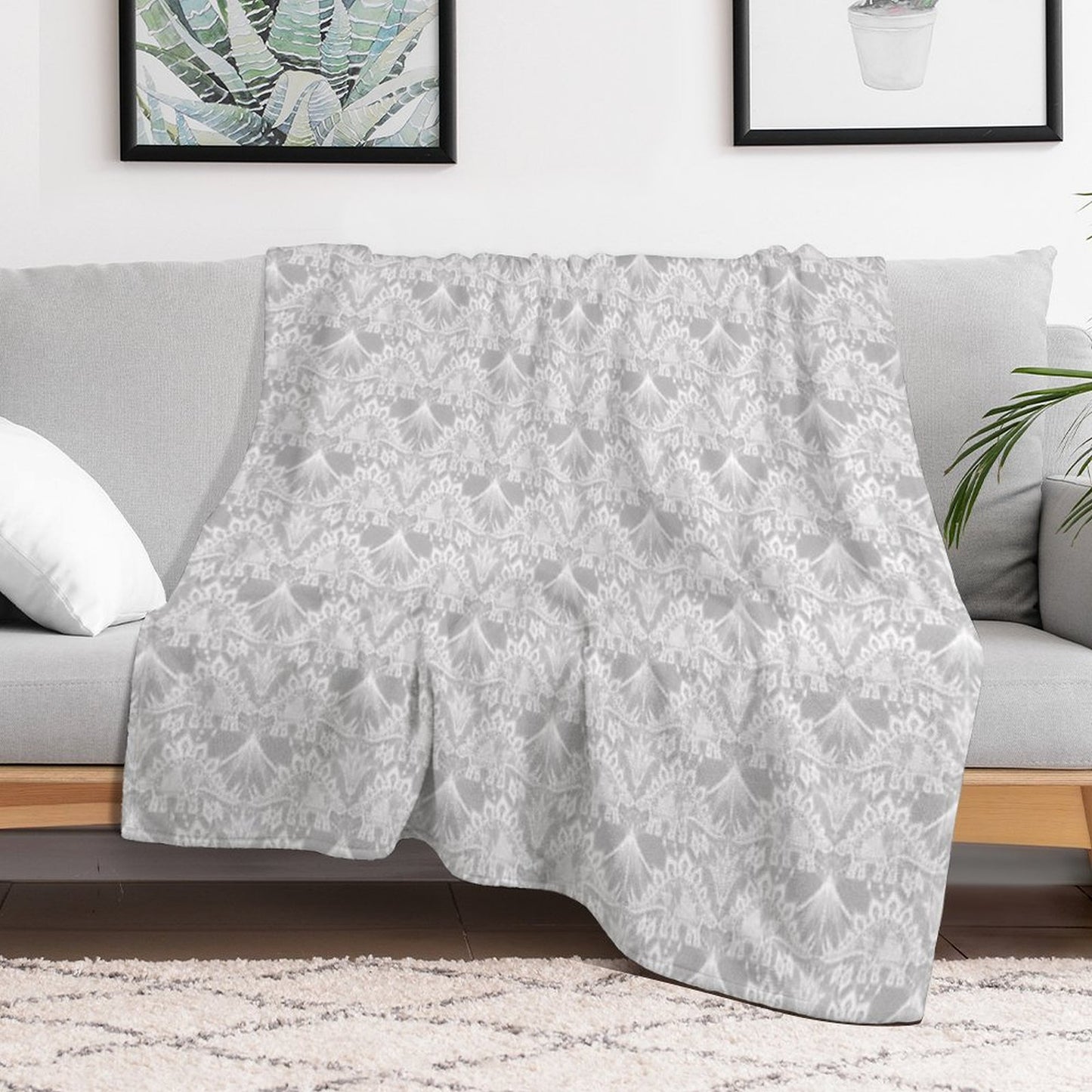 Stegosaurus Lace - White Throw Blanket
