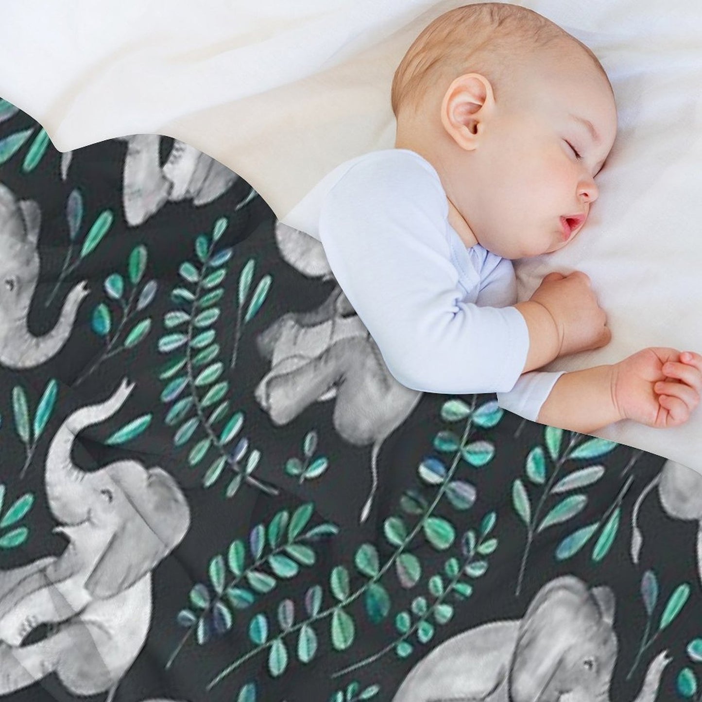 Laughing Baby Elephants – Emerald And Turquoise Throw Blanket