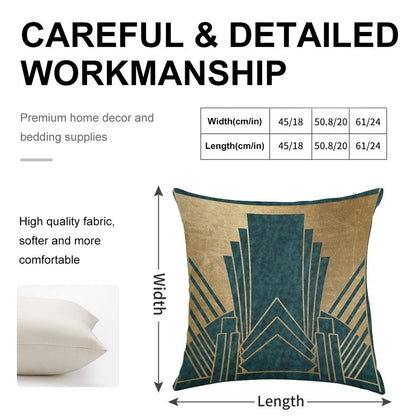 Art Deco Glamour - Teal And Gold Linen Throw Pillow Cover