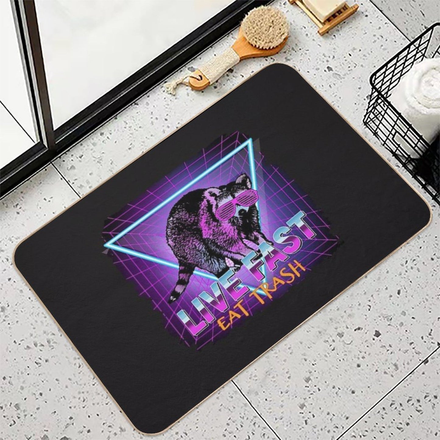 Raccoon Raccoons Live Fast Eat Trash Panda Funny Retro Gift  Rapid-Drying Bath Mat