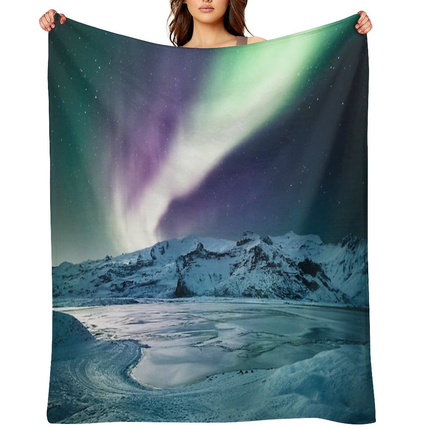 Aurora Borealis on Jokulsarlon - Iceland Throw Blanket