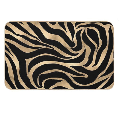 Elegant Metallic Gold Zebra Black Animal Print Bath Mat