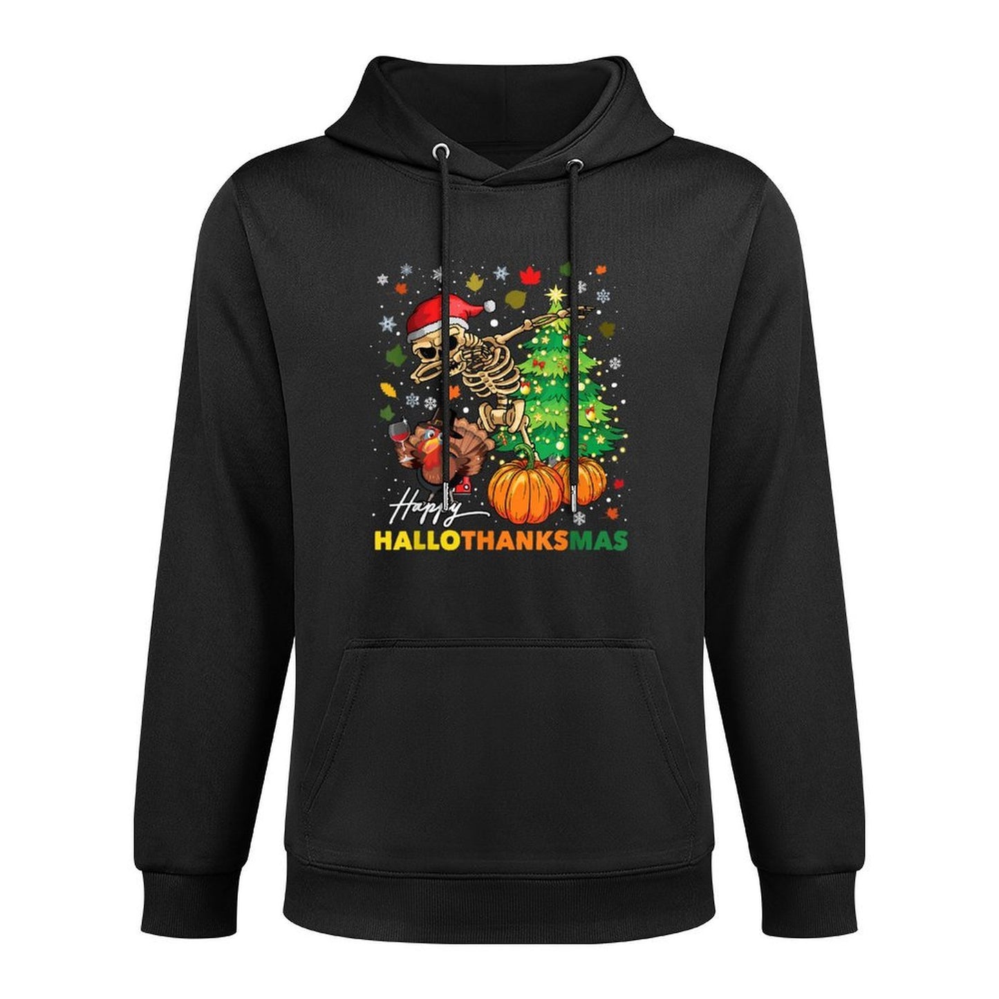 Happy Hallothanksmas Halloween Thanksgiving Christmas Breathable Fabric Hoodie