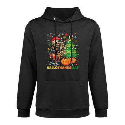 Happy Hallothanksmas Halloween Thanksgiving Christmas Breathable Fabric Hoodie