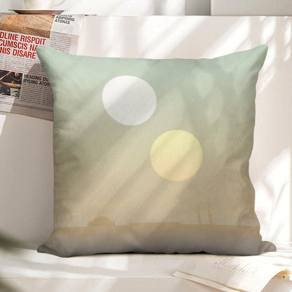 Two Suns Linen Throw Pillow Cover