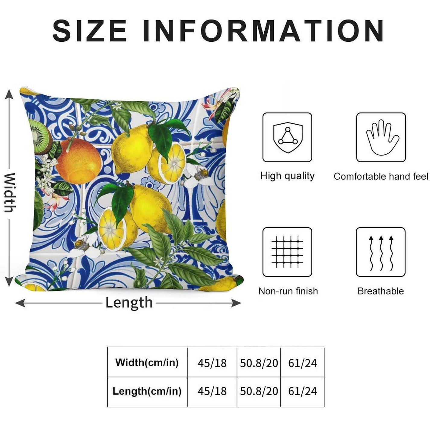 Mediterranean Lemon on Blue Ceramic Tiles Soft Washable Throw Pillow