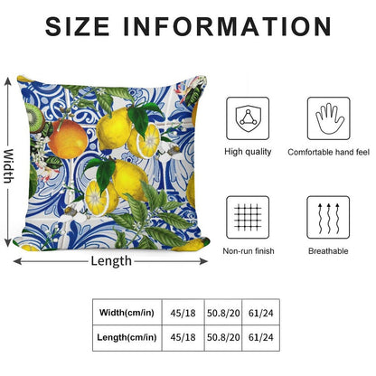 Mediterranean Lemon on Blue Ceramic Tiles Soft Washable Throw Pillow
