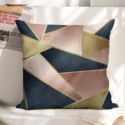 Geometric, Rose Gold, Pink, Gold And Navy Blue, Abstract, Pattern Linen Throw Pillow Cover