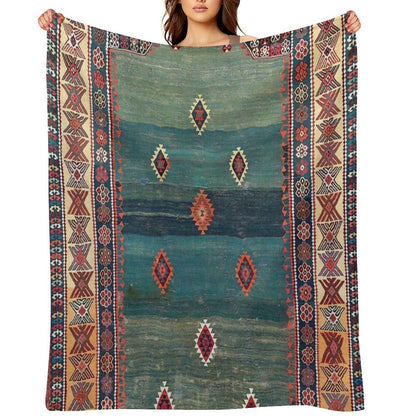 Sivas Antique Turkish Niche Kilim Print Throw Blanket
