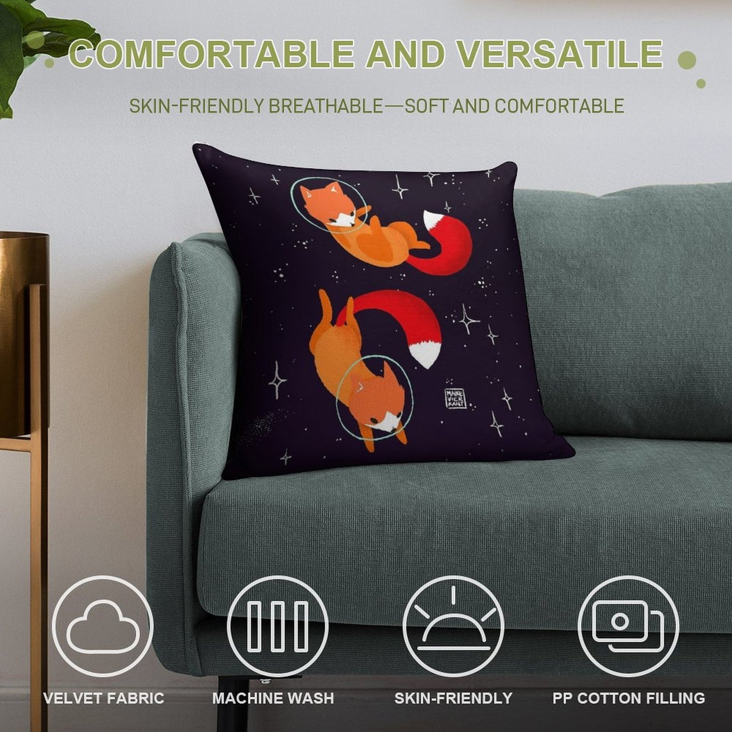 Space Foxes Soft Bedroom Essential Throw Pillow
