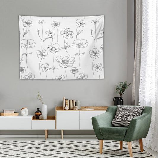 Botanical Floral Illustration - Botanicals White Tapestry