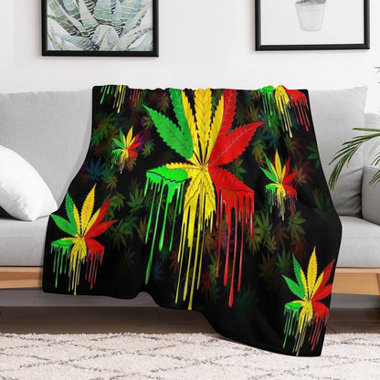 Leaf Rasta Colors Dripping Paint Throw Blanket