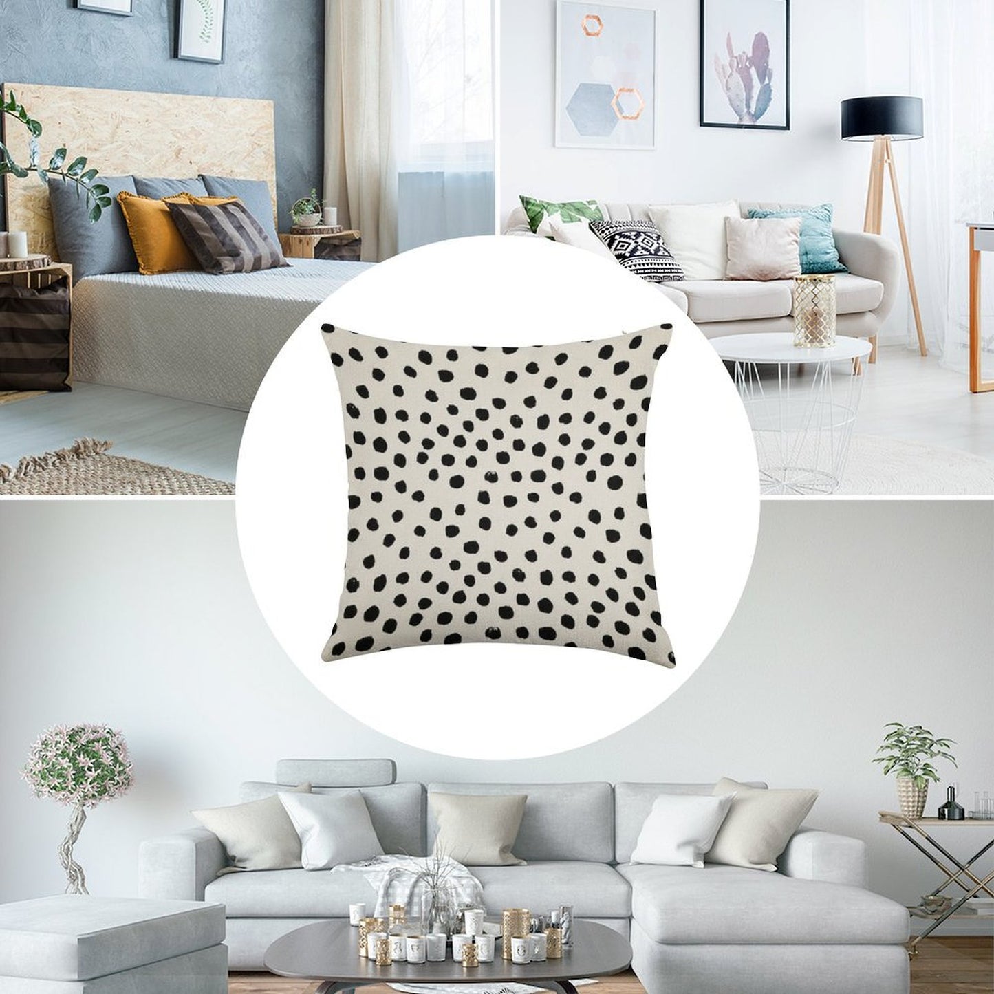 Preppy Brushstroke Free Polka Dots Black And White Spots Dots Dalmation Animal Spots Design Minimal Linen Throw Pillow Cover