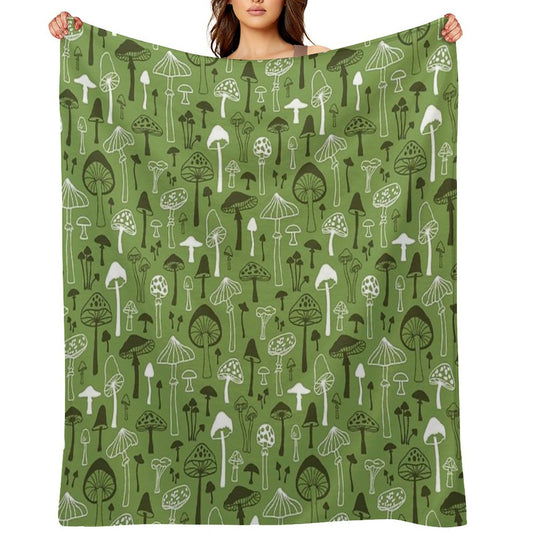Mushrooms in Green Throw Blanket