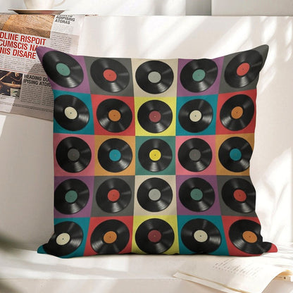 Vinyl Record Linen Throw Pillow Cover