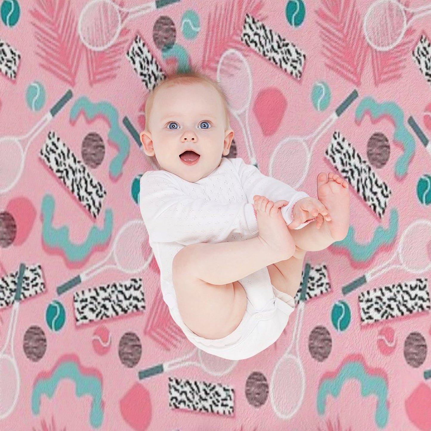 Playa' - Tennis Sports Full Court Action Hipster Abstract Minimal Retro Memphis Squiggle Pattern Throw Blanket