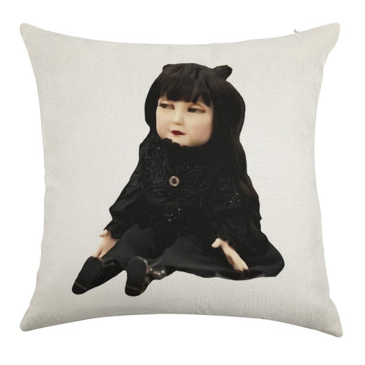 Nadja Doll Linen Throw Pillow Cover