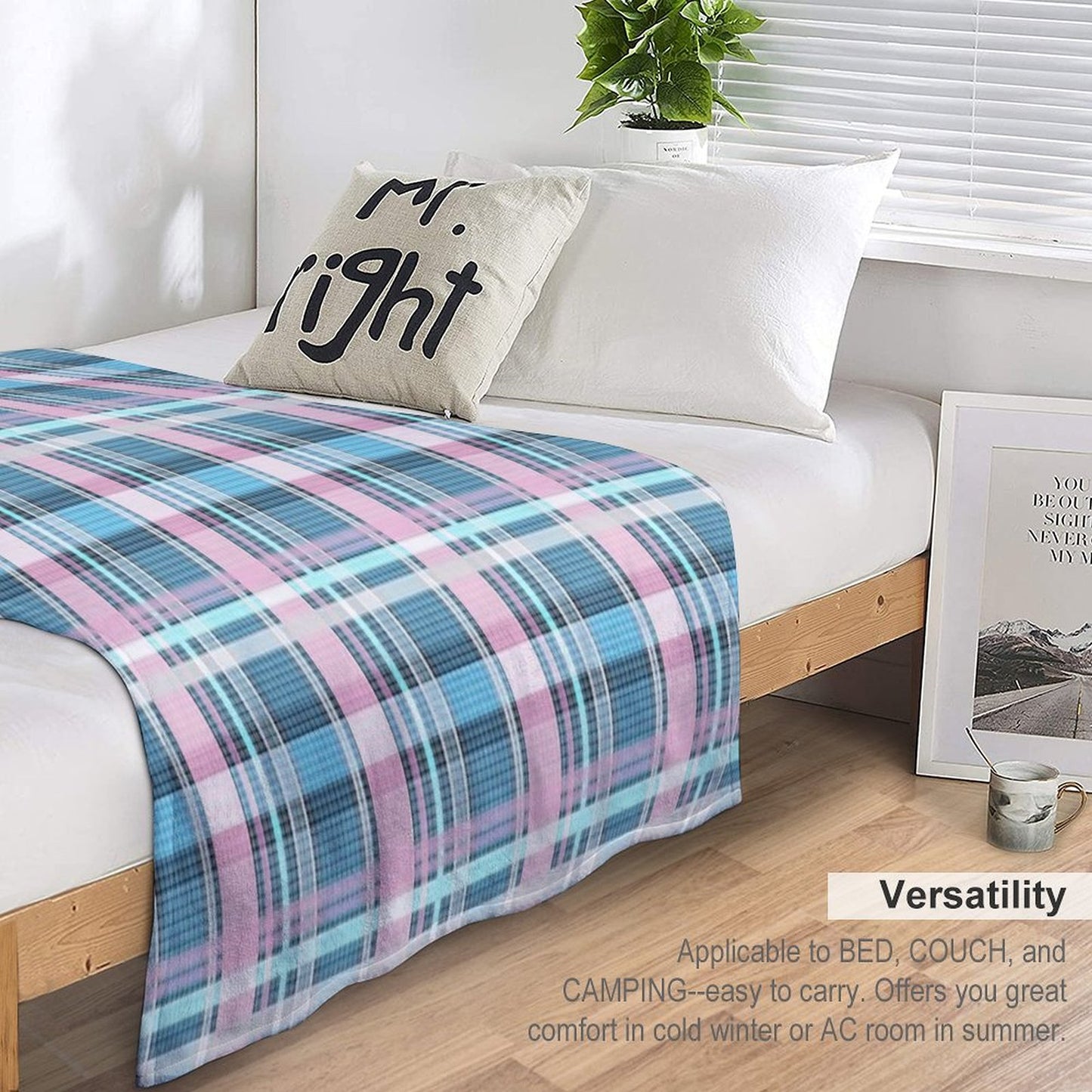 Trans Flag Pink, Blue And White Check Pattern Throw Blanket