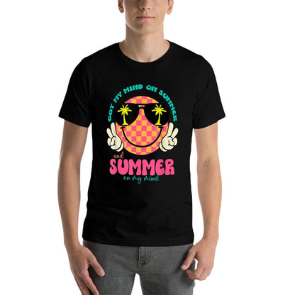 Groovy Happy Face Summer Vibes Got My Mind On Summer Teacher  Polyester Blend T-Shirt