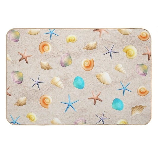 Collection of Shells on Sand And Starfish Bath Mat