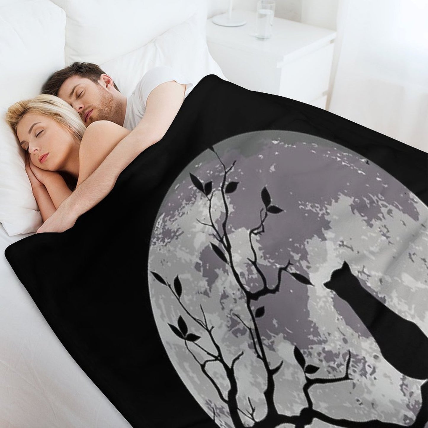 The Cat And The Moon Throw Blanket