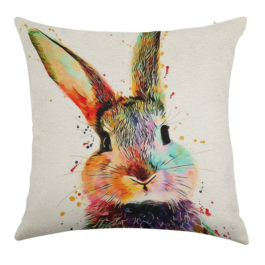 Rabbit Watercolor Art Work Linen Throw Pillow Cover