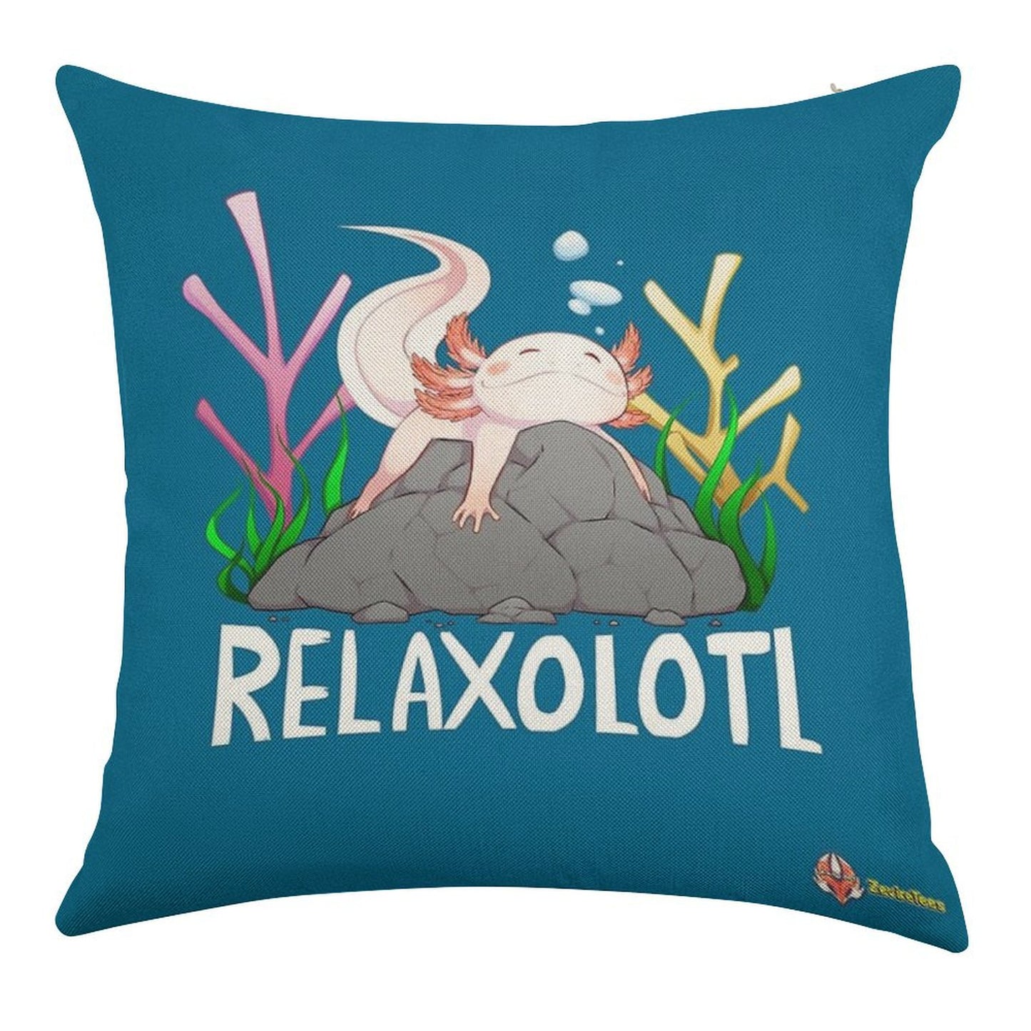 Relaxolotl A Cute Relaxing Axolotl on A Rock Linen Throw Pillow Cover