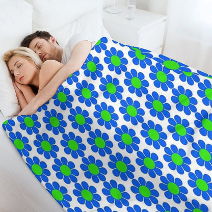 Blue Green Hippy Flower Daisy Throw Blanket