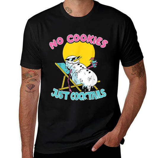 Christmas In July - No Cookies Just Cocktails Snowman  Fade-proof Color T-Shirt