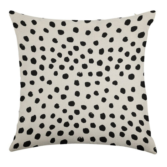 Preppy Brushstroke Free Polka Dots Black And White Spots Dots Dalmation Animal Spots Design Minimal Linen Throw Pillow Cover