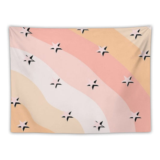 Peach Clouds & Stars Striped Pattern Tapestry