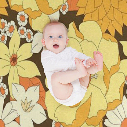 Yellow, Orange And Brown Vintage Floral Pattern Throw Blanket