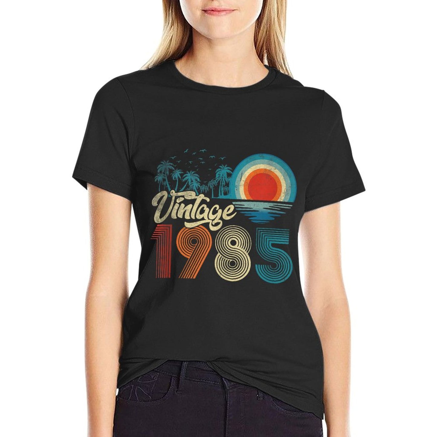 40 Years Old Gift Men Women Vintage 1985 40th Birthday Retro  Ribbed Collar T-Shirt