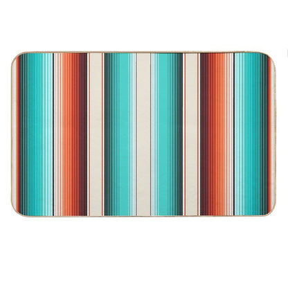 Navajo White, Turquoise And Burnt Orange Southwest Serape Blanket Stripes Bath Mat