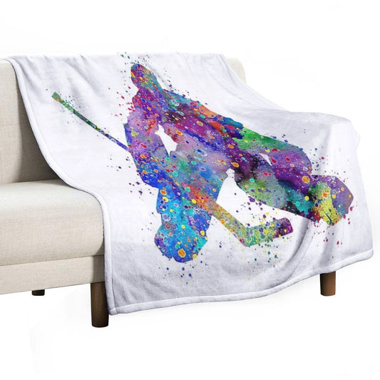 Ice Hockey Boy Goalie Colorful Watercolor Throw Blanket